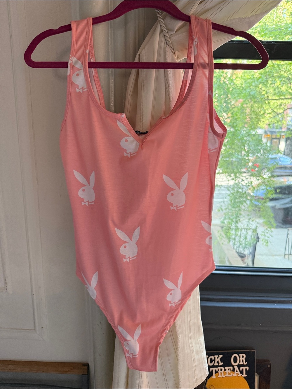 Yandy Pink Bunny Logo Tank Bodysuit